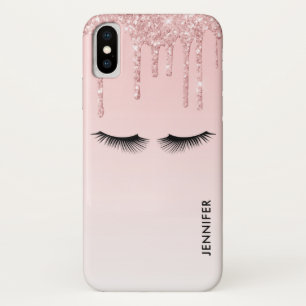 Moderne Roze Glitter Drips & Wimpers Case-Mate iPhone Case