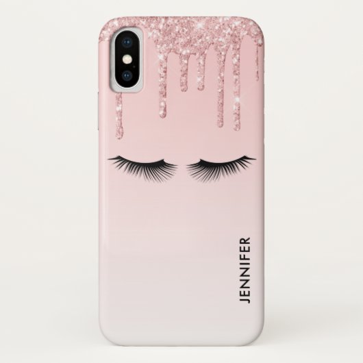 Moderne Roze Glitter Drips & Wimpers Case-Mate iPhone Case (Achterkant)