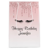 Moderne Roze Glitter Drips & Wimpers Verjaardag Medium Cadeauzakje (Voorkant)