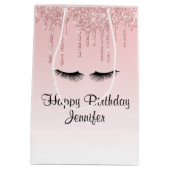 Moderne Roze Glitter Drips & Wimpers Verjaardag Medium Cadeauzakje (Achterkant)