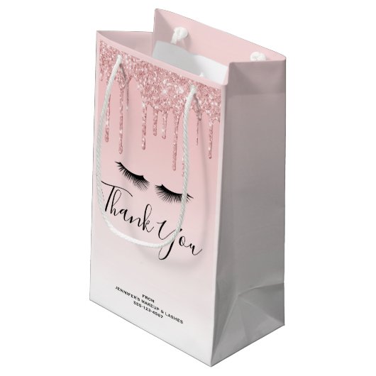 Moderne Roze Glitter Drips & Wimpers Zakelijk Klein Cadeauzakje (Achterkant Gekanteld)