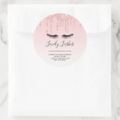 Moderne Roze Glitter Drips & Wimpers Zakelijk Ronde Sticker (Tas)