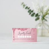 Moderne Roze Glitter Drop Salon & Spa Loyaliteit Visitekaartje (Staand voorkant)