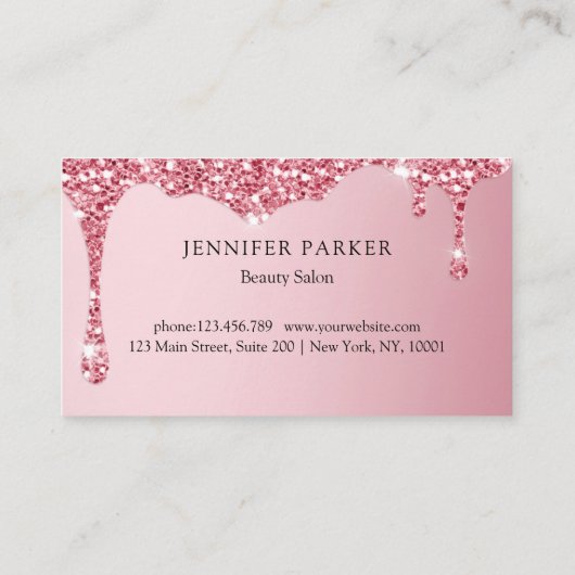 Moderne Roze Glitter Drop Salon & Spa Loyaliteit Visitekaartje (Achterkant)