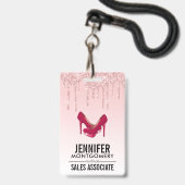Moderne Roze Glitter Druppels & Hoge Hakken Badge (Voorzijde met lanyard)