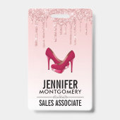 Moderne Roze Glitter Druppels & Hoge Hakken Badge (Achterkant)
