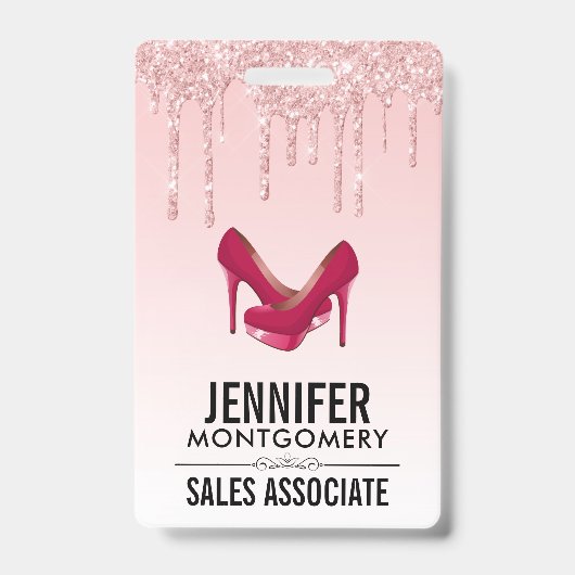 Moderne Roze Glitter Druppels & Hoge Hakken Badge (Voorzijde)