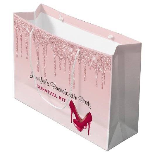 Moderne Roze Glitter Druppels & Hoge Hakken Groot Cadeauzakje (Voorkant Gekanteld)