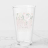 Moderne roze glitter en bloemen met naam glas (Achterkant)