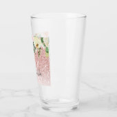 Moderne roze glitter en bloemen met naam glas (Links)