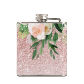 Moderne roze glitter en bloemen met naam heupfles (Achterkant)