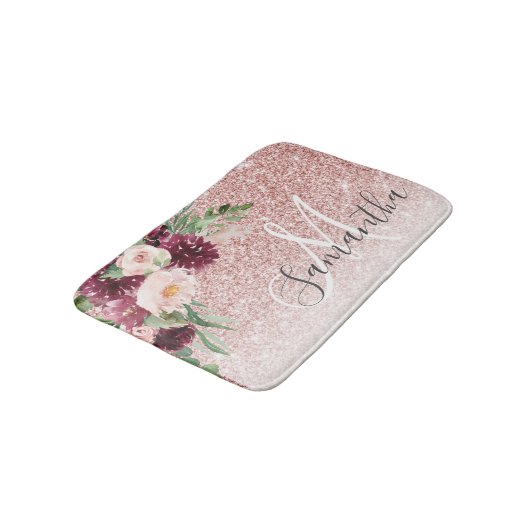 Moderne roze glitter en ventilator met naam badmat (Gekanteld)
