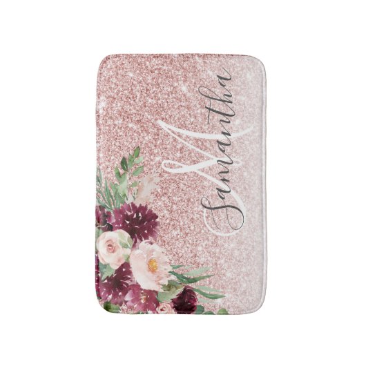 Moderne roze glitter en ventilator met naam badmat (Voorkant Verticaal)