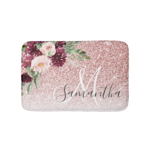 Moderne roze glitter en ventilator met naam badmat (Voorkant)