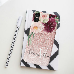 Moderne roze glitter en ventilator met naam Case-Mate iPhone case