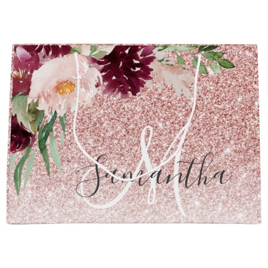 Moderne roze glitter en ventilator met naam groot cadeauzakje (Voorkant)