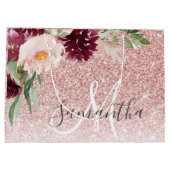 Moderne roze glitter en ventilator met naam groot cadeauzakje (Achterkant)