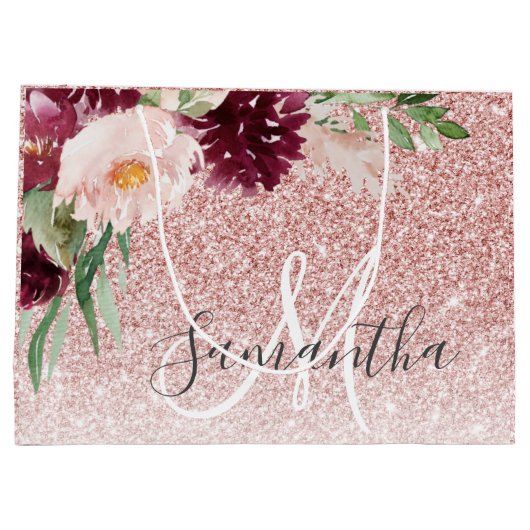 Moderne roze glitter en ventilator met naam groot cadeauzakje (Achterkant)