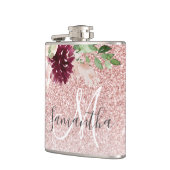 Moderne roze glitter en ventilator met naam heupfles (Links)