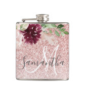 Moderne roze glitter en ventilator met naam heupfles (Voorkant)