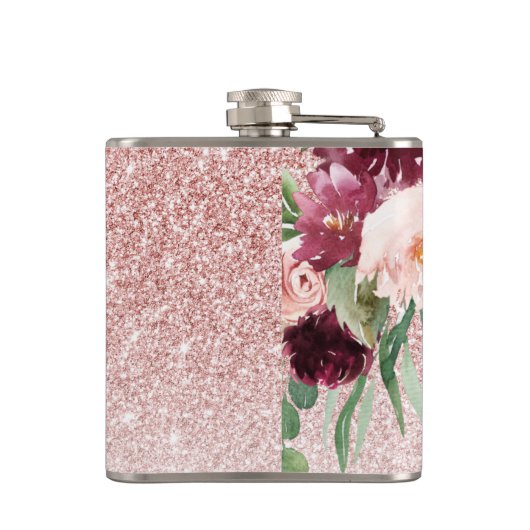 Moderne roze glitter en ventilator met naam heupfles (Achterkant)