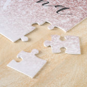 Moderne roze glitter en ventilator met naam legpuzzel (Zijkant)