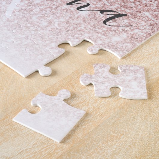 Moderne roze glitter en ventilator met naam legpuzzel (Zijkant)