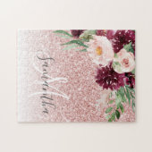 Moderne roze glitter en ventilator met naam legpuzzel (Horizontaal)