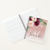 Moderne roze glitter en ventilator met naam notitieboek (Binnen)