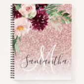 Moderne roze glitter en ventilator met naam notitieboek (Voorkant)