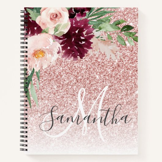 Moderne roze glitter en ventilator met naam notitieboek (Voorkant)