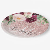 Moderne roze glitter en ventilator met naam papieren bordje (Gekanteld)