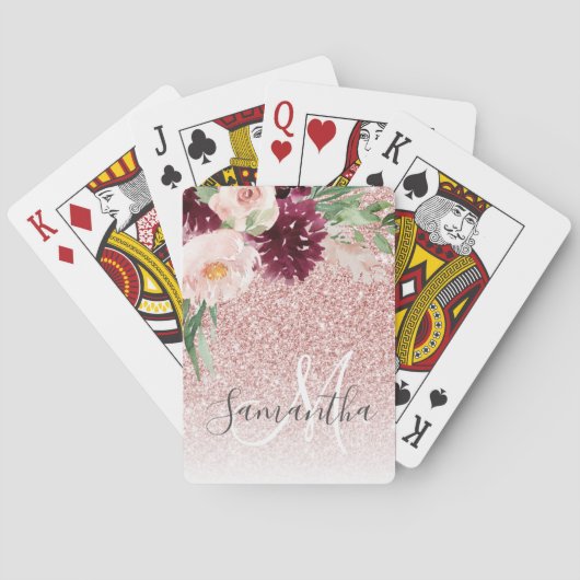 Moderne roze glitter en ventilator met naam pokerkaarten (Achterkant)