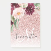 Moderne roze glitter en ventilator met naam post-it® notes (Voorkant)