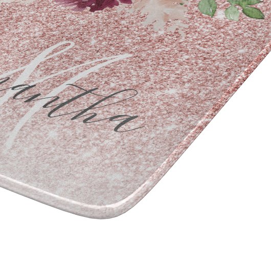 Moderne roze glitter en ventilator met naam snijplank (Hoek)