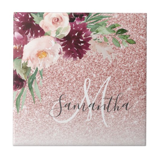 Moderne roze glitter en ventilator met naam tegeltje (Voorkant)