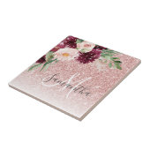 Moderne roze glitter en ventilator met naam tegeltje (Zijkant)