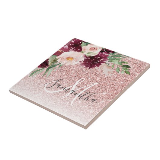 Moderne roze glitter en ventilator met naam tegeltje (Zijkant)