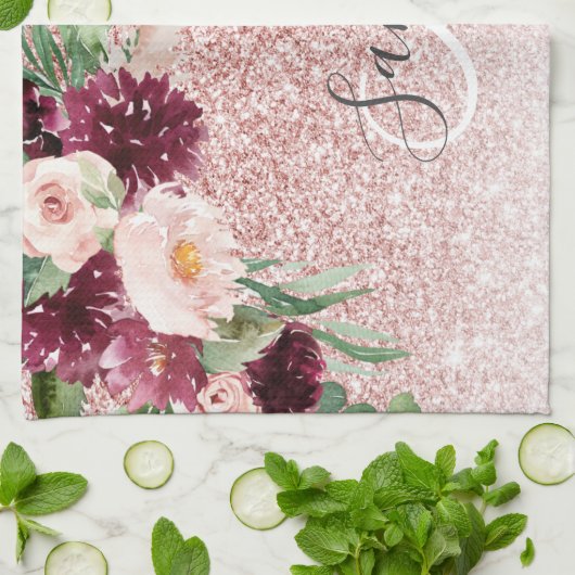 Moderne roze glitter en ventilator met naam theedoek (Gevouwen)