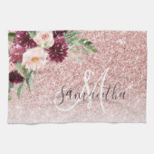 Moderne roze glitter en ventilator met naam theedoek (Horizontaal)