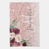 Moderne roze glitter en ventilator met naam theedoek (Verticaal)