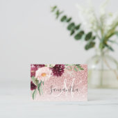 Moderne roze glitter en ventilator met naam visitekaartje (Staand voorkant)