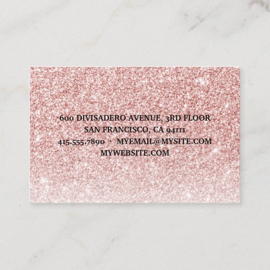 Moderne roze glitter en ventilator met naam visitekaartje (Achterkant)