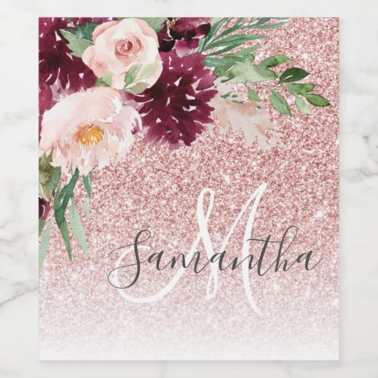 Moderne roze glitter en ventilator met naam wijn etiket (Enkel label)