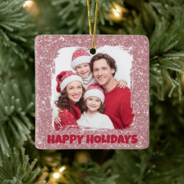Moderne Roze Glitter Foto | Kerstbal Keramisch Ornament