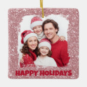 Moderne Roze Glitter Foto | Kerstbal Keramisch Ornament (Voorkant)