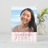 Moderne roze glitter-foto-script kaart (Staand voorkant)
