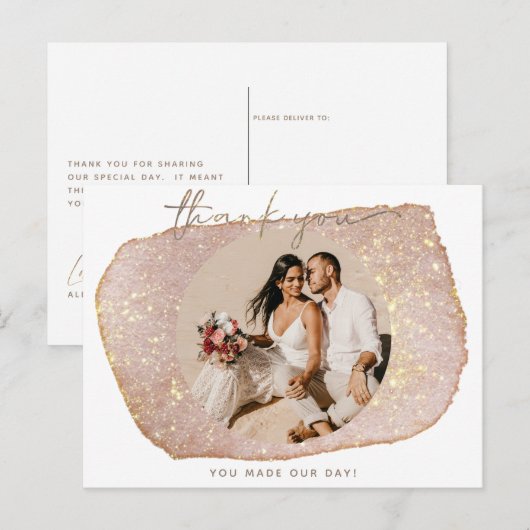 Moderne Roze Glitter Foto Trouw Dankjewel Briefkaart (Voorkant / Achterkant)