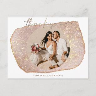 Moderne Roze Glitter Foto Trouw Dankjewel Briefkaart