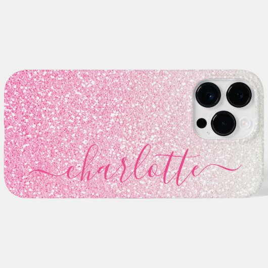 Moderne roze glitter Girly Chic Persoonlijke naam Case-Mate iPhone Case (Achterkant (horizontaal))